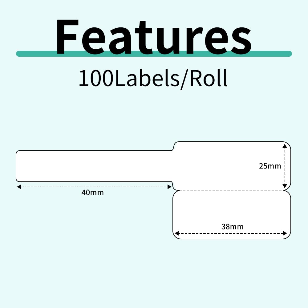 Phomemo-labels - M110 M120 M200 M220 M221-labels, kleverige sieradenlabels, waterdichte kabellabels, prijslabels, thermische labels, 25 mm x 38 mm + 40 mm, 100 labels/rol, wit