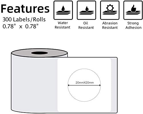 Phomemo Round Label M110 Label,Thermal Multi-Purpose Self-Adhesive Round Label for Phommeo M110 M200 M120 M220 M221 Label Maker, 0.78'' x 0.78'' (20¡Á20 mm) Round Label,DIY Label,300 Labes/Rolls