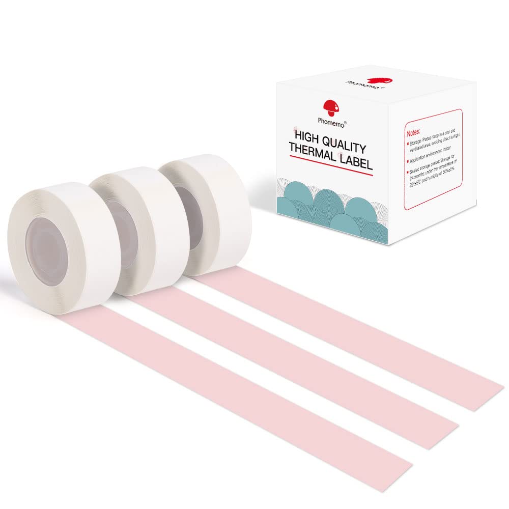 Phomemo D30 Continuous Label Tape - Pink Label Tapes, Thermal Labels for Kitchen, Files, Address, Gift and etc, 3 Rolls