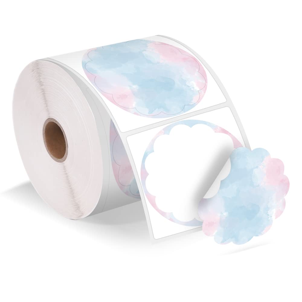 Phomemo 2'' Wavy Thermal Labels, Adhesive Label with Flowers, Circular Direct Thermal Label for Thank You Cards, Logo, Name, Price, Address QR Code, 500 Labels, Blue-Pink Gradient