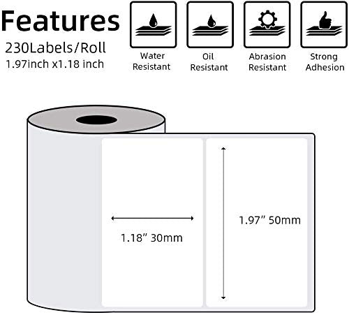 Phomemo 6 Rolls M110 Thermal Label Paper Multifunctional self-Adhesive Label,1.97''x1.18''(50x30mm), Address Label Price Label,Compatible with M110 M200 M120 M221 M220 Label Printer,230 Labels/Roll