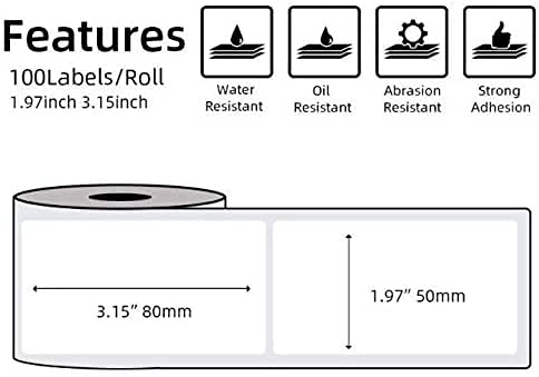 Phomemo 1.97''x3.15''(50x80mm) Label, 6 Rolls M110/M120/M200/M220 Thermal Labels - Multi-Purpose Square Self-Adhesive Phomemo m110 Labels, 100 Labels/Roll, Black on White