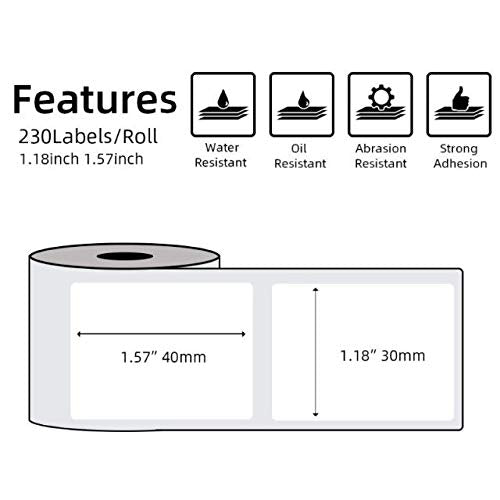 Phomemo -labels for Phomemo label machine M110 M120 M200 M220 self-adhesive labels thermal paper for printing barcode name, address and more, 40x30 mm, 230 labels/roll