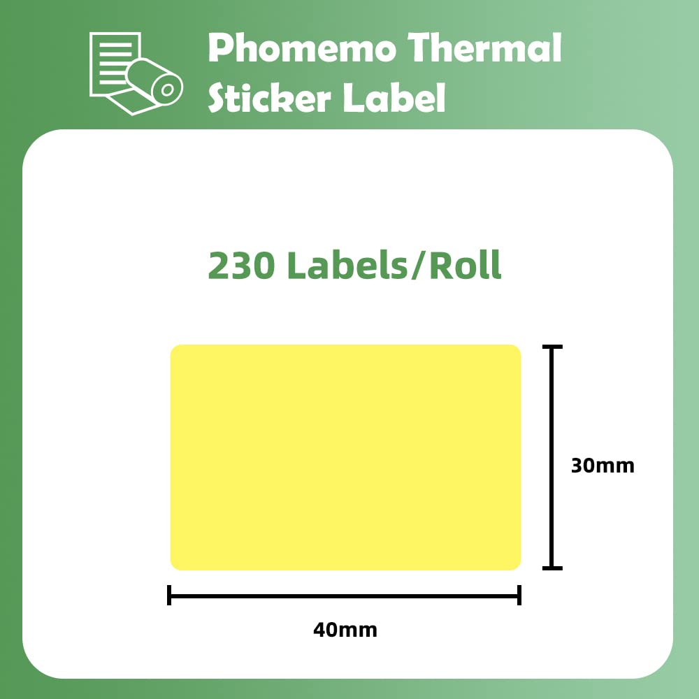 Etichette adesive per etichettatrice Phomemo M110, M120, M200, M220, M221 per stampare prezzo, nome, indirizzo, logo, codice a barre, 40 x 30 mm, colore: giallo (1 rotolo)