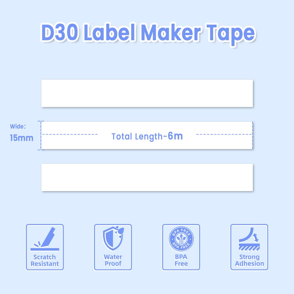 Phomemo D30 Continuous Label Tape - White Label Tapes, Thermal Labels for Kitchen, Files, Address, Gift and etc, 3 Rolls