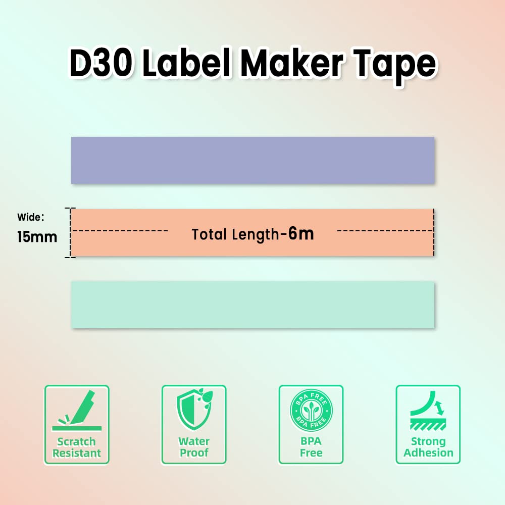 Phomemo D30 continuous label ribbon, green, purple, orange, 3 rolls