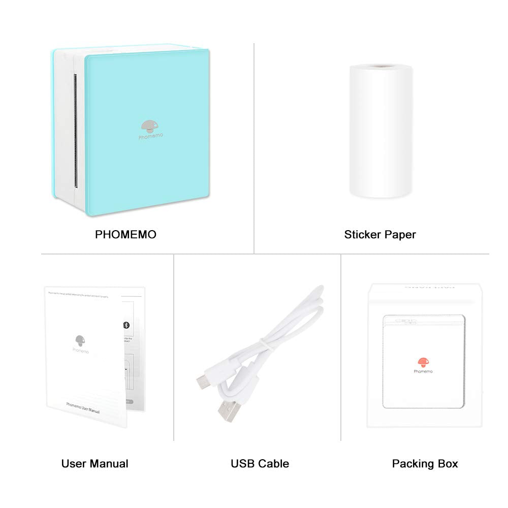 Phomemo Sticker Printer- Mini Printer M02 Portable Thermal Printer Sticker Maker Inkless Pocket Printer Bluetooth Photo Printer for Learning Assistance, Study Notes, Journal, Fun, Work, Receipts