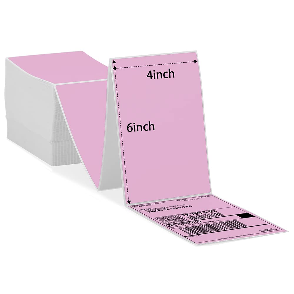 Phomemo 10x15 cm (4x6'') thermische printerlabel, thermisch direct verzendlabel, verpakkingslabel, compatibel met Rollo Dymo Phomemo en andere 4x6'' labelprinters, 500 4x6'' fanfold label, roze