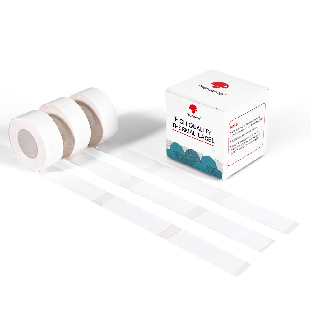 Phomemo D30 D30Pro Lot de 3 rouleaux de papier pour imprimante thermique - Colle brillante imperméable et résistante à l'huile - 15 x 50 mm - Blanc - Pour imprimante mobile Bluetooth