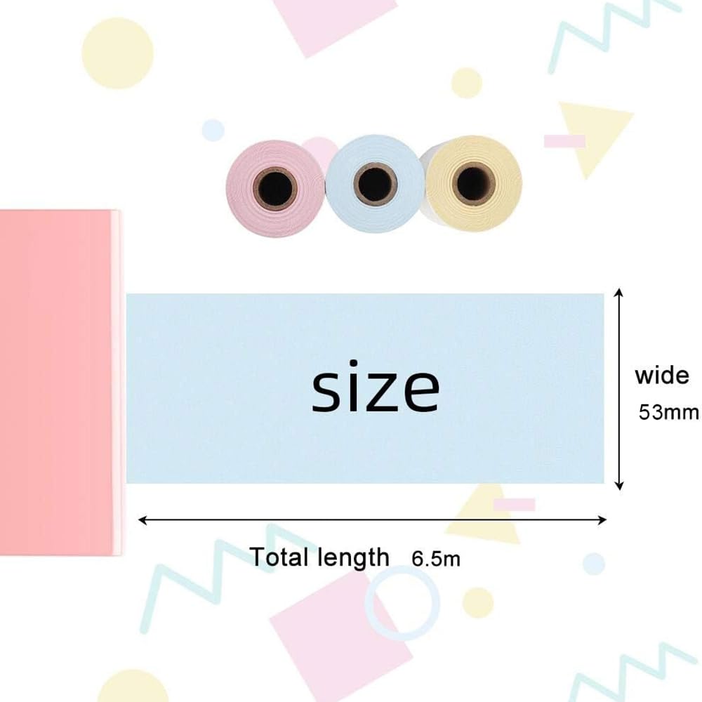 Phomemo Printer Paper - M02/M02Pro/M02S/M03/M03AS/M04S/M04AS Mini Sticker Printer Paper, Yellow/Pink/Blue Mini Bluetooth Pinter Paper - 53mm x 6.5m, Non-Sticky Sticker Paper, 3 Rolls