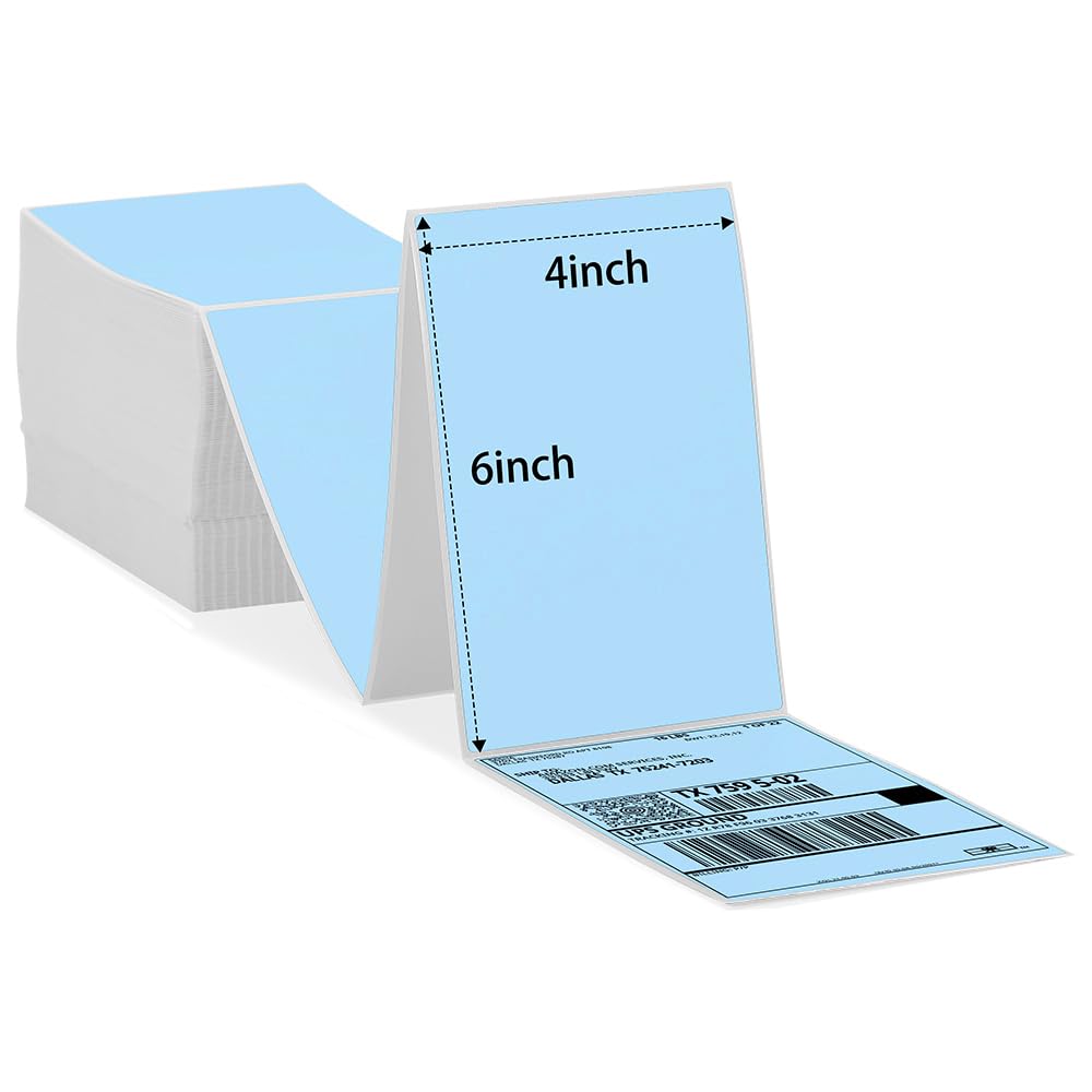 Phomemo 10x15 cm (4x6'') thermische printerlabel, thermisch direct verzendlabel, verpakkingslabel, compatibel met Rollo Dymo Phomemo en andere 4x6'' labelprinters, 500 4x6'' fanfold label, blauw