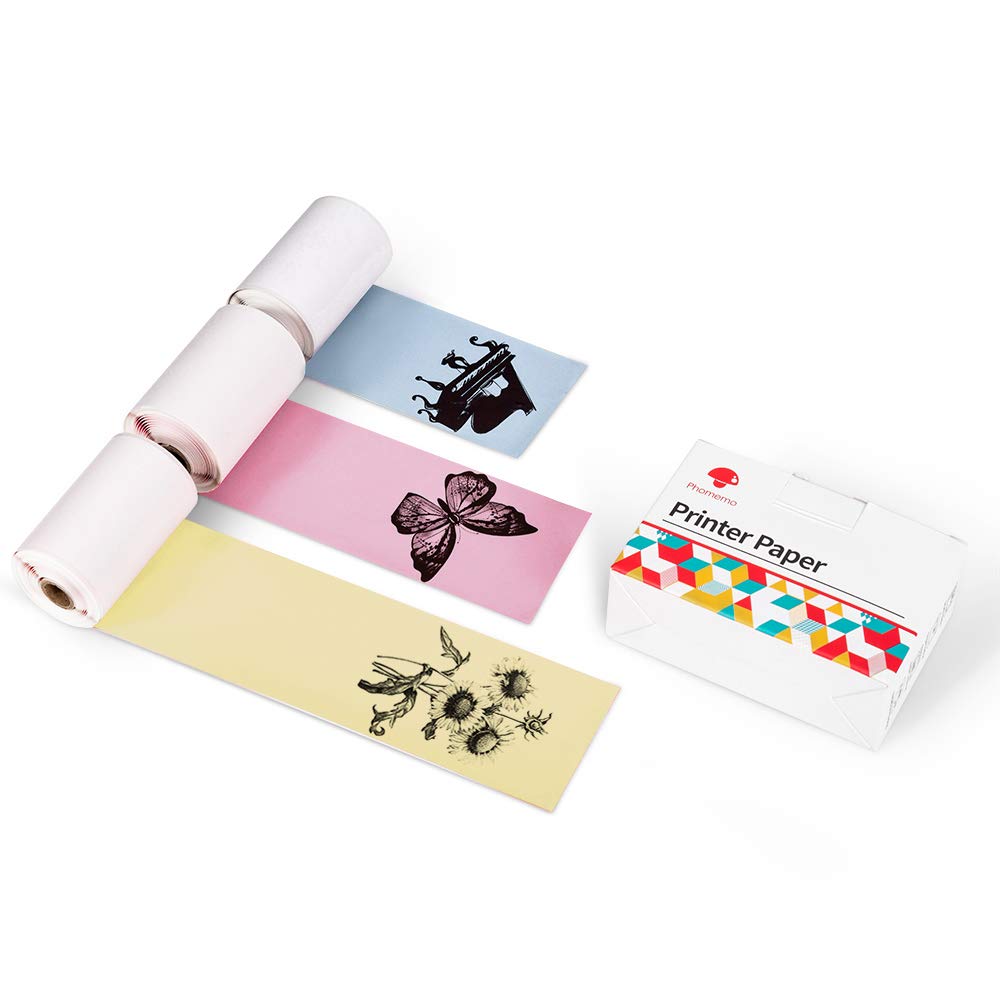 Phomemo Papel Térmico No Adhesivo Multicolor para Impresora de Bolsillo Phomemo M02, M02PRO, M02S, M03, M03AS, M04S, M04AS, Amarillo/Azul/Rosa, 53 mm x 6,5 m, 3 Rollos