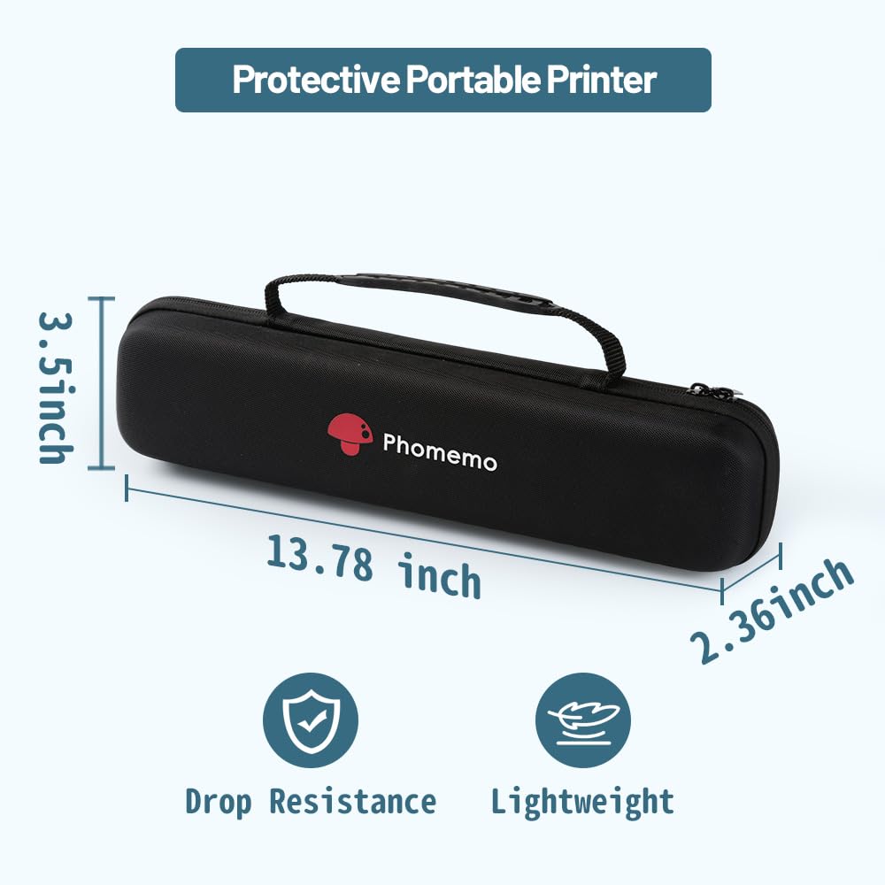 Phomemo Case, Compatible with Itari, COLORWING, Odaro, Omezizy M08F/P831/TP81 Letter & A4 Portable Printer, for HPRT MT800 Mobile Travel Printer Storage Holder Paper & USB Cable(Box Only)