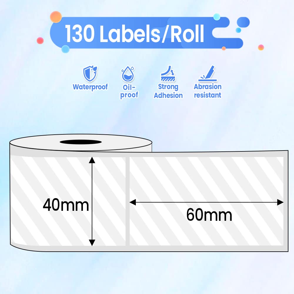 Phomemo multifunctional square adhesive label label label printer M110 M120 M200 M220 40 x 60 mm (1.57 x 2.36 inch), 130 labels/roll, clear