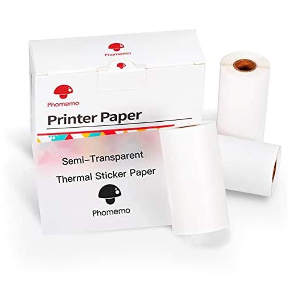 Phomemo Printer Paper - M02 M02Pro M02S M03 M03AS M04S M04AS Mini Sticker Printer Paper, Semi-Transparent Mini Pocket Thermal Pinter Paper, 50mm x 2.5m Self-Adhesive Sticker Paper, 3 Rolls