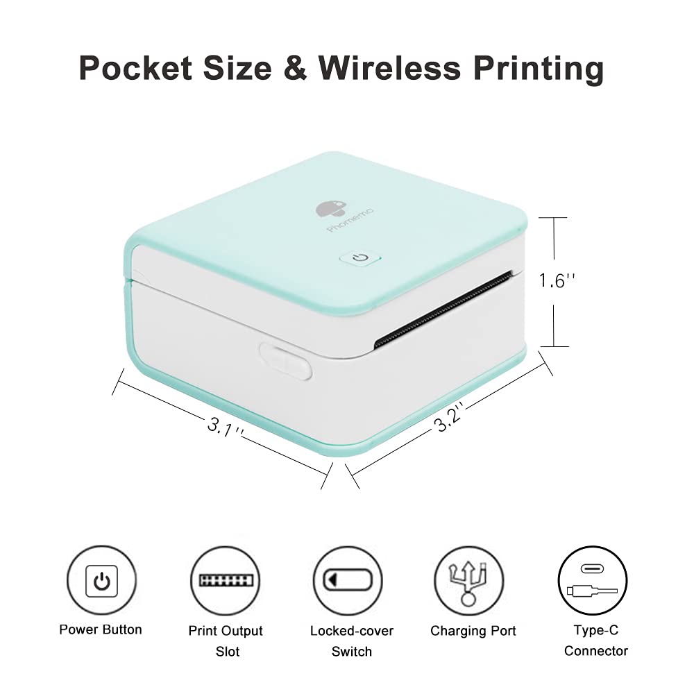 Phomemo Mini Sticker Printer- 300dpi M02 Pro Mini Printer Pocket Thermal Bluetooth Printer Sticker Maker for Photo Printing,Study Notes, DIY Cards, List, Travel, Work and Study, Cyan