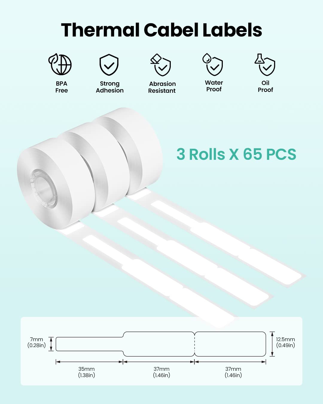Phomemo D30 D30Pro - Rollo de papel para impresora t¨¦rmica, 3 rollos, 12,5 x 74 + 35 mm, para la reventa de supermercados, 3 rollos, color blanco