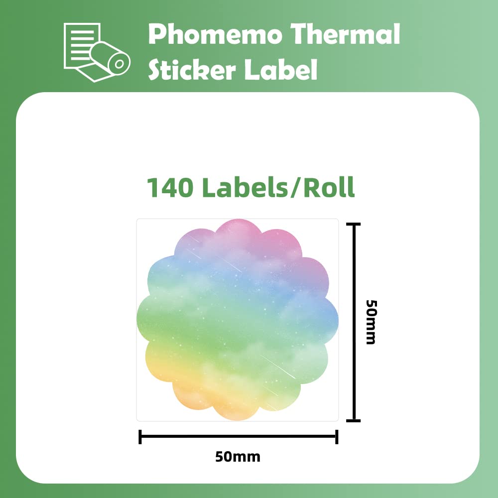 Phomemo - Étiquettes circulaires rondes ondulées - M110 M120 M200 M220 - Étiquettes thermiques pour prix, nom, adresse, logo, code-barres, 50 mm x 50 mm, dégradé multicolore - 1 rouleau