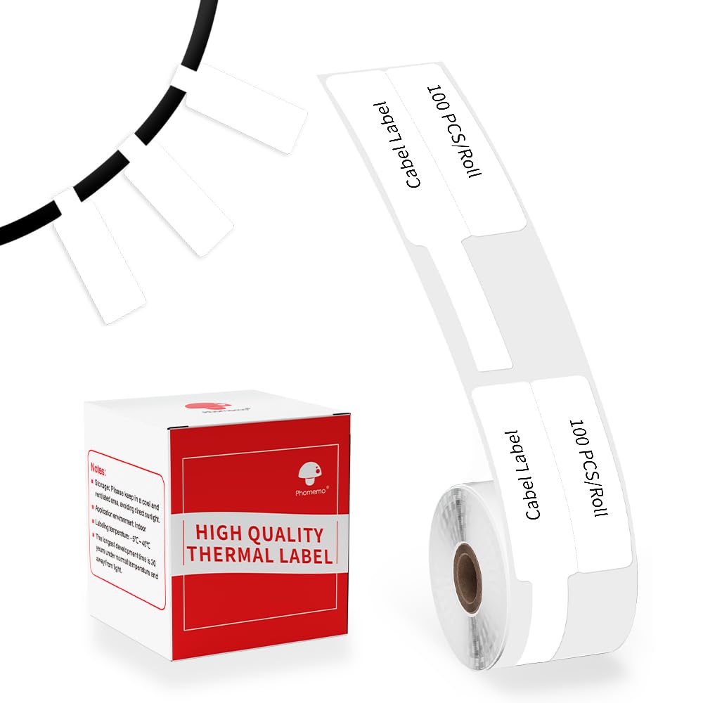 Phomemo-labels - M110 M120 M200 M220 M221-labels, kleverige sieradenlabels, waterdichte kabellabels, prijslabels, thermische labels, 25 mm x 38 mm + 40 mm, 100 labels/rol, wit
