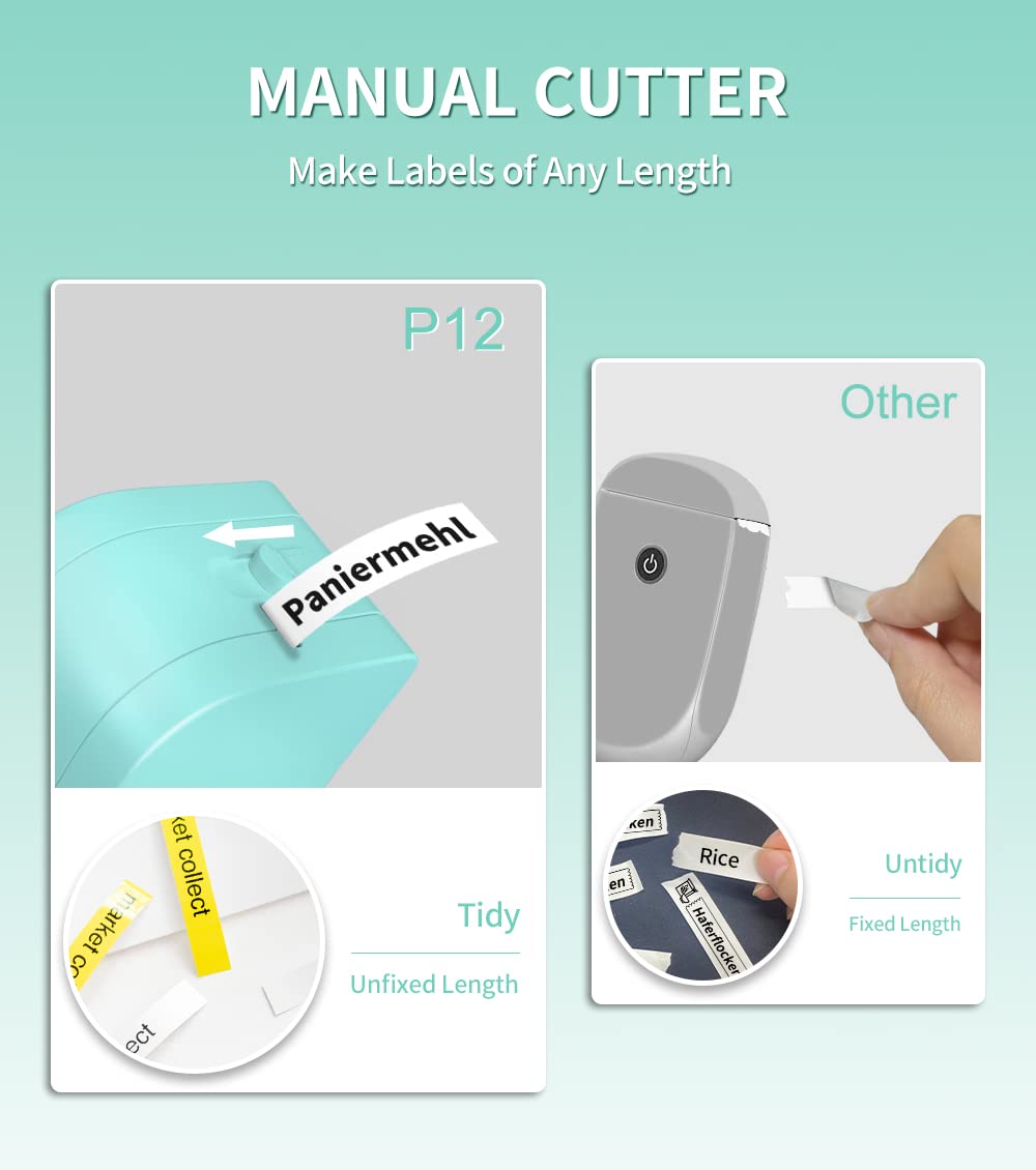 Phomemo P12 Mini Etichettatrice Bluetooth, Stampante Etichette Adesive con nastro, Label Maker che Stampa Etichette Adesive, Etichette per Stoffe e Nastri Satinati per La Casa e Cucina