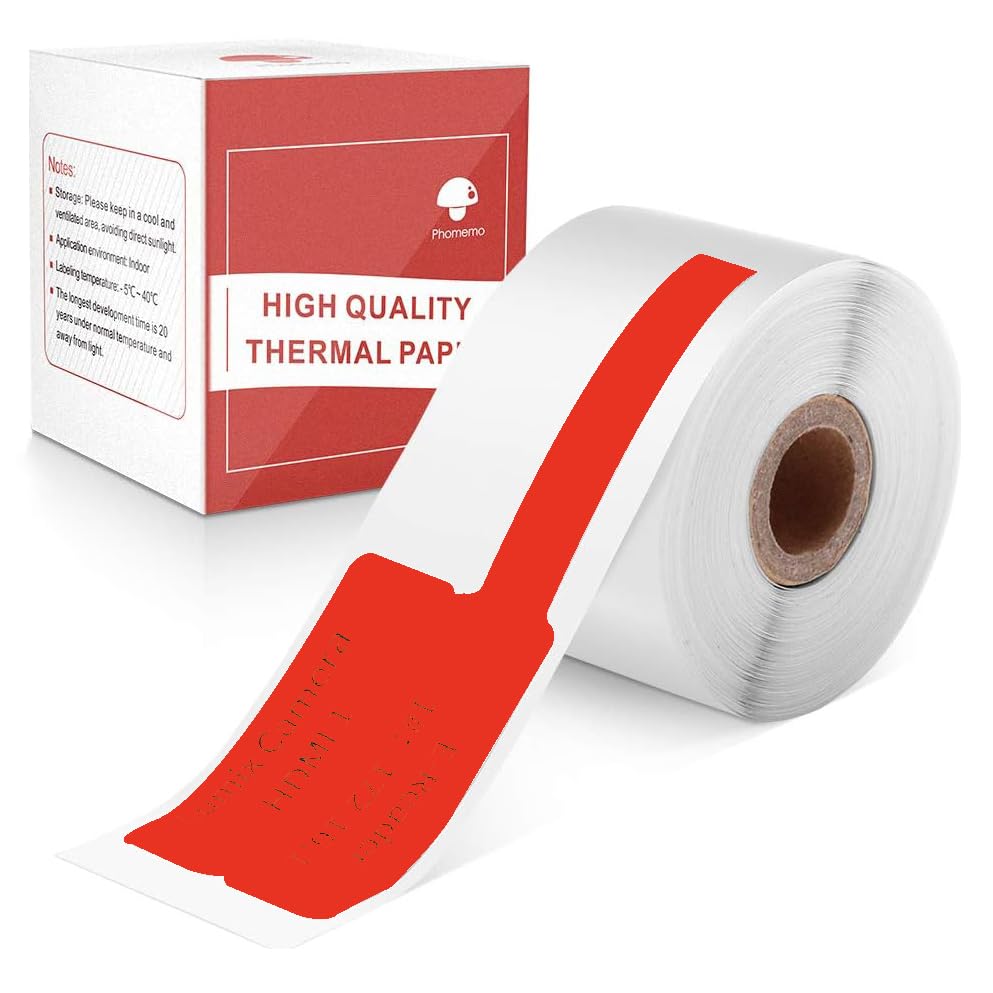 Phomemo-labels - M110 M120 M200 M220 M221-labels, kleverige sieradenlabels, waterdichte kabellabels, prijslabels, thermische labels, 25 mm * 38 mm + 40 mm, 100 labels / rol, rood