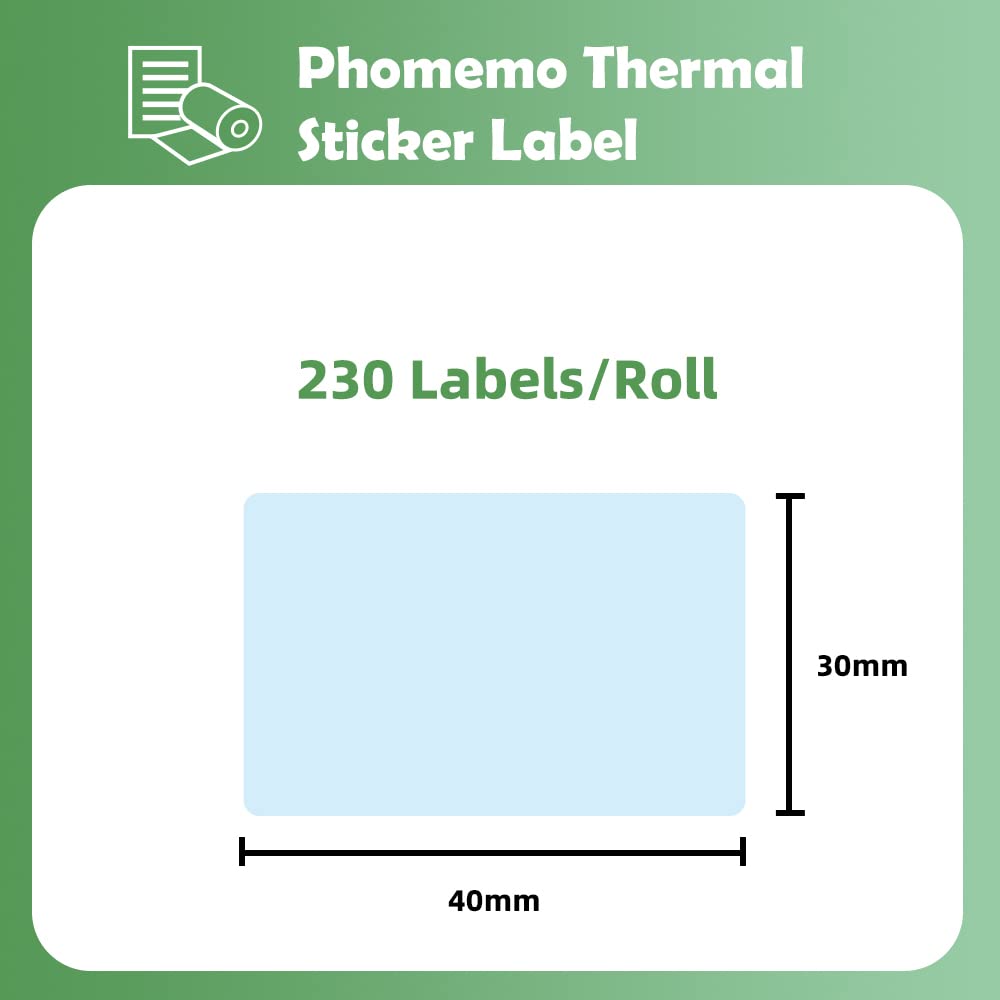 Etichette adesive per etichettatrice Phomemo M110, M120, M200, M220, M221 per stampare prezzo, nome, indirizzo, logo, codice a barre, 40 x 30 mm, colore: blu (1 rotolo)
