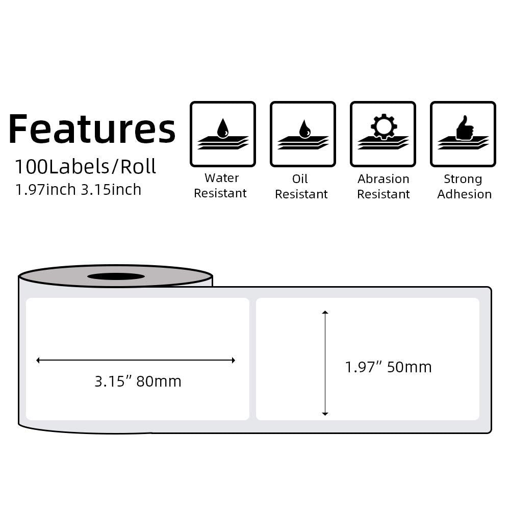 Multi-Purpose Square Self-Adhesive Label for Phomemo M110/M200 Label Printer,1.97''x3.15''(50x80mm),100 Labels/Roll, Black on White