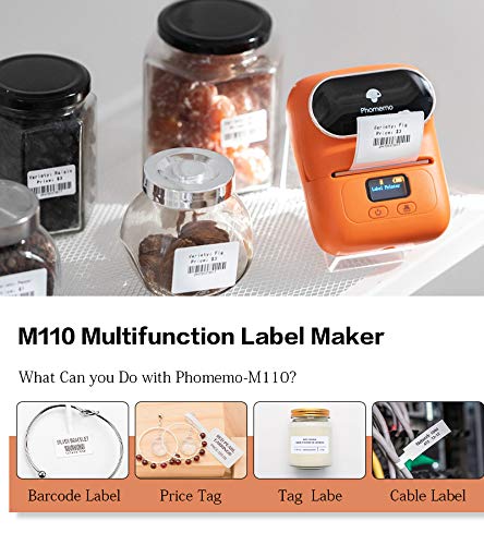 Phomemo Barcode Label Printer- M110 Label Maker Portable Bluetooth Label Maker Machine for Small Business, Barcode, Address, Logo, Clothing, Jerwery, support Arabic and English,For iOS & Android