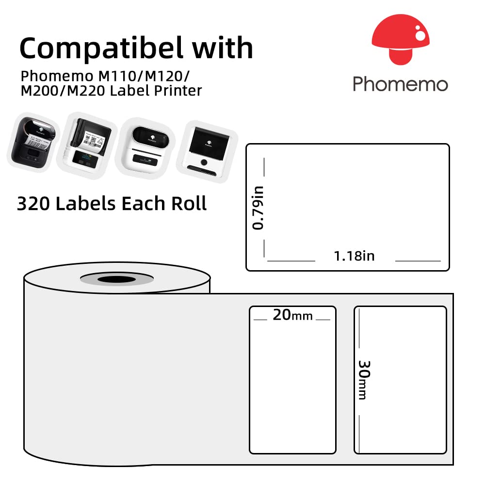 3-pack Phomemo M120/M110 printeretiketten, 30x20 mm zelfklevende directe thermische etiketten Printerlabelpapier voor Phomemo M110/M120/M220/M200 labelmaker