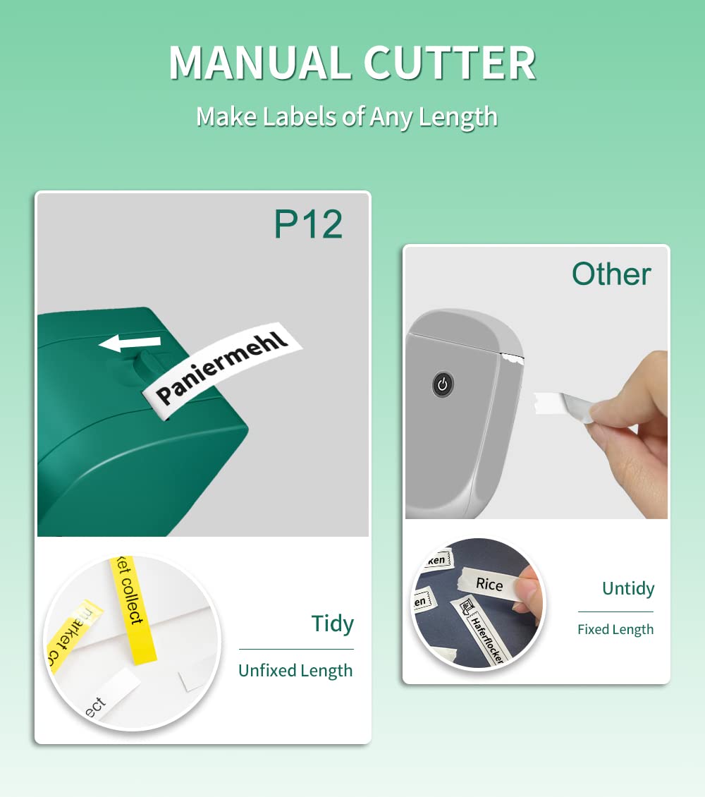 Phomemo P12 Mini stampante Bluetooth per etichette con nastro, dispositivo di etichettatura portatile, per casa, ufficio e piccole imprese, wireless Label Maker per iOS e Android Phone.