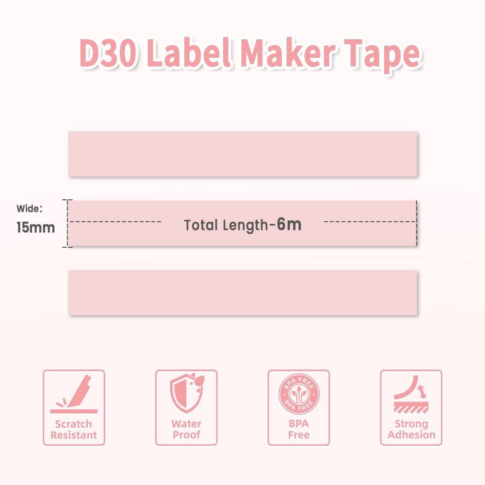 Phomemo D30 Continuous Label Tape - Pink Label Tapes, Thermal Labels for Kitchen, Files, Address, Gift and etc, 3 Rolls