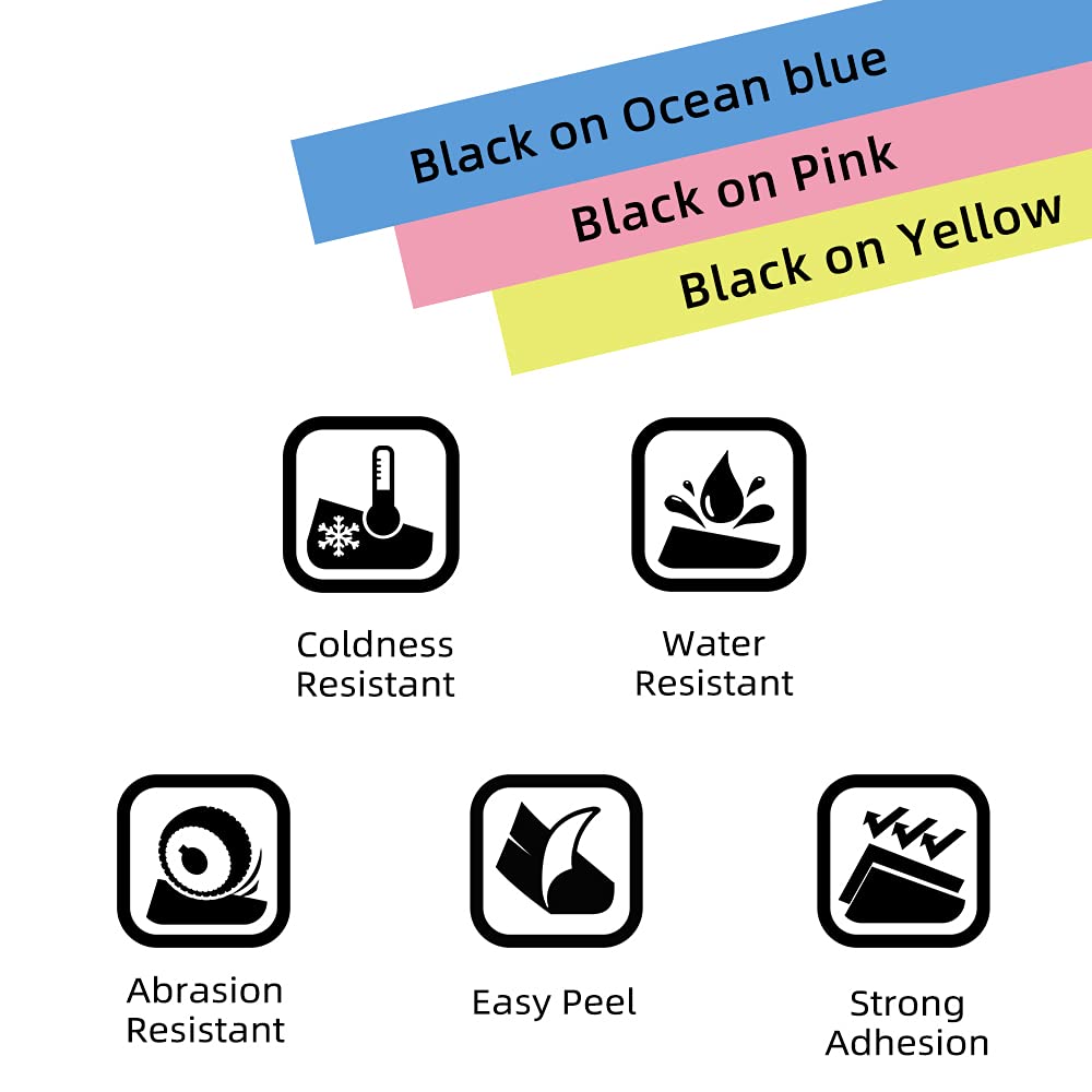 3x Phomemo P12 Nero su nastro di plastica blu/giallo/rosa per etichette, nastro 12mm x 4m, per la stampante di etichette Phomemo P12, in sostituzione di Dymo LetraTag LT100H LT100T