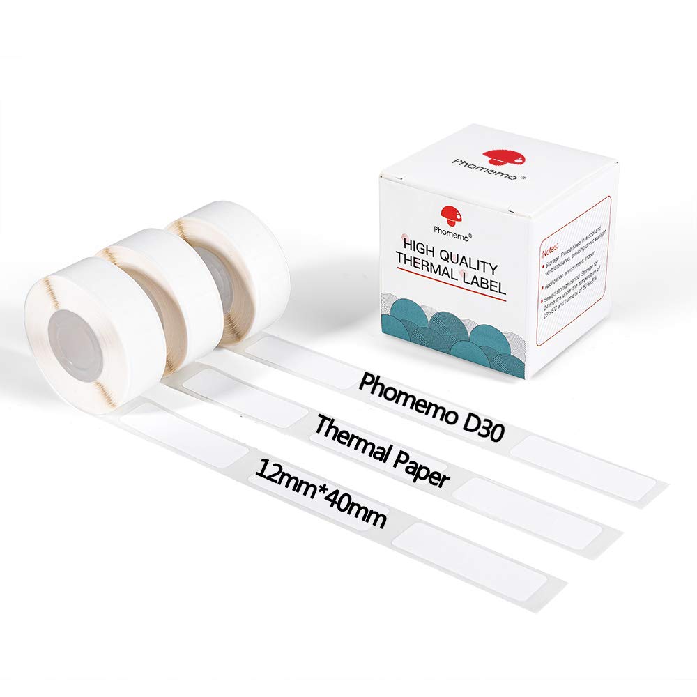 Phomemo D30 - Etiquetas t¨¦rmicas adhesivas blancas, 12 x 40 mm, 3 rollos