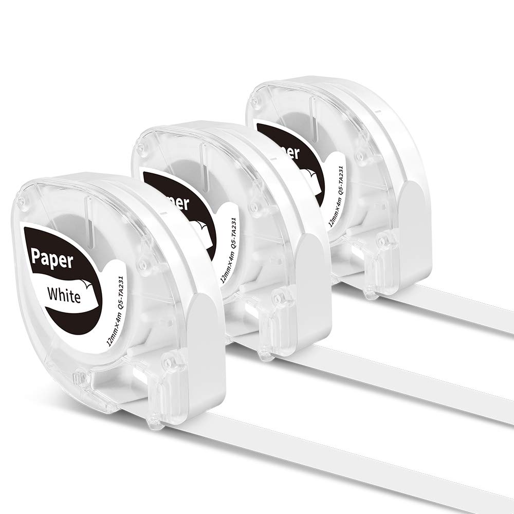 3x Ruban d'étiquette Phomemo P12 12mm x 4m Noir sur Blanc Q5-TA231 Papier pour étiquettes auto-adhésives pour l'imprimante d'étiquettes Phomemo P12&P12-Pro & recharge Ruban pour Dymo LetraTag