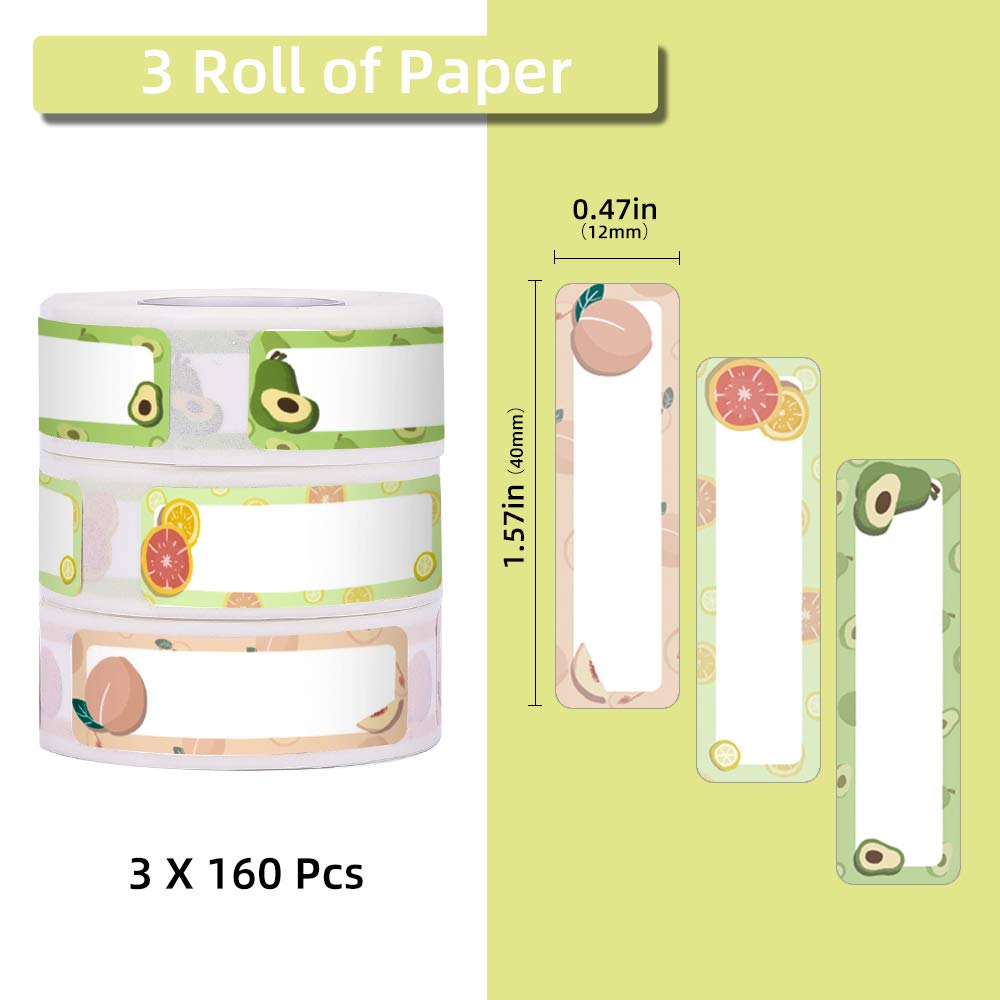 Phomemo D30 Adhesive Labels Fruit Patterns 0.47'' x 1.57'' (12mm X 40mm) 480 Labels, Self-Adhesive Thermal Label D30 Printing Paper Tape Compatible for D30 Portable Thermal Label Maker