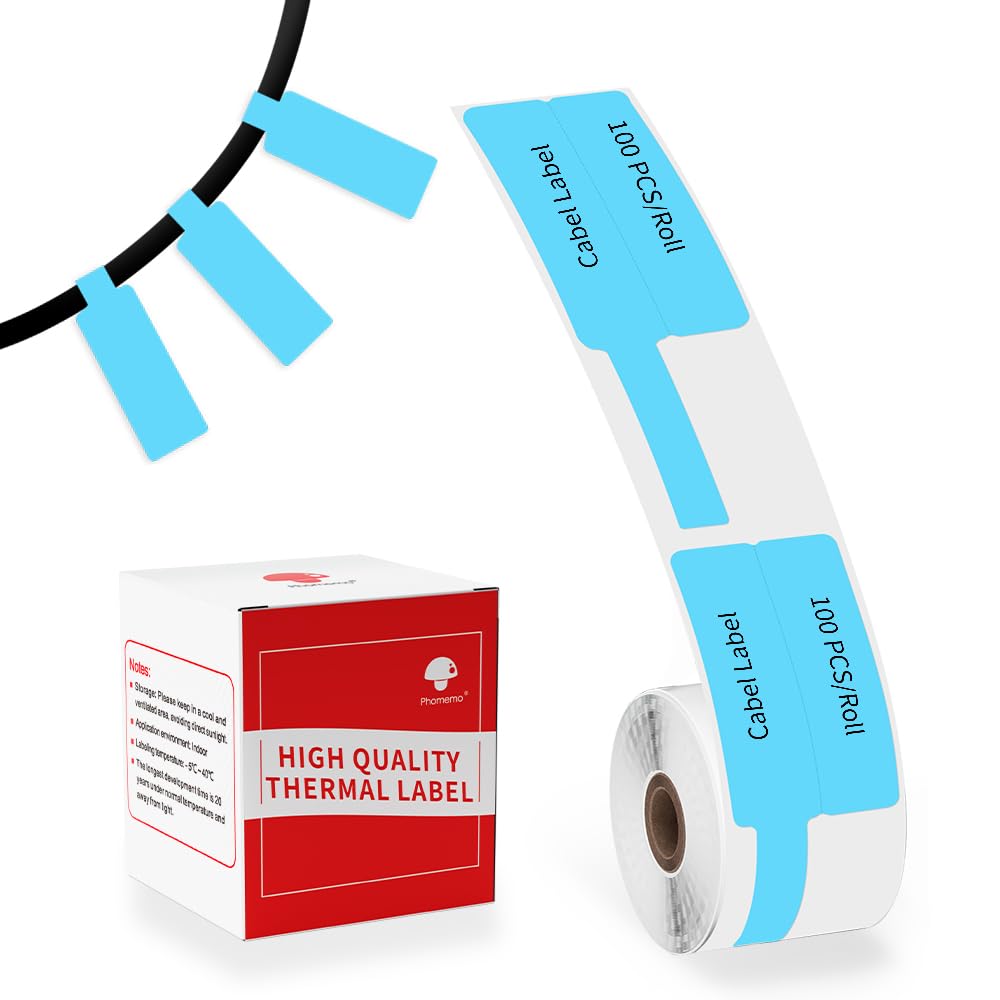 Phomemo-labels - M110 M120 M200 M220 M221-labels, kleverige sieradenlabels, waterdichte kabellabels, prijslabels, thermische labels, 25 mm x 38 mm + 40 mm, 100 labels / rol, blauw