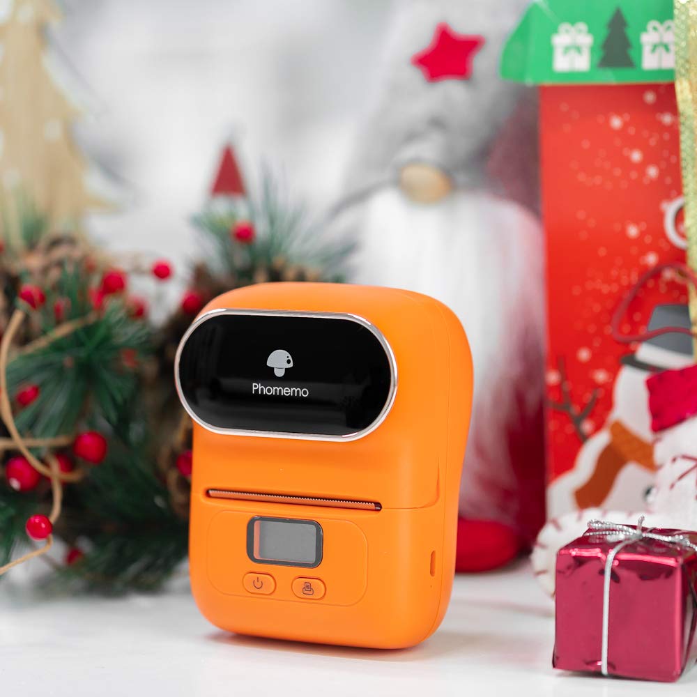 Phomemo Barcode Printer - M110 Label Maker Machine Wireless Bluetooth Themal Label Printer for Small Business, School, Barcode, Address, Jewelry, Clothing, Organizing, Orange