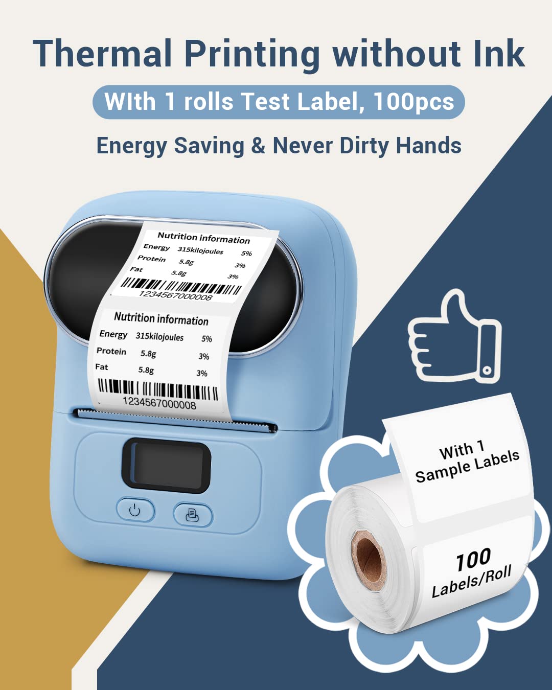 Phomemo Barcode Label Printer - M110 Label Maker Portable Bluetooth Label Maker Machine for Small Business, Barcode, Address, Logo, Clothing, Jerwery, Thermal Printer Compatible with Phones & PC, Blue