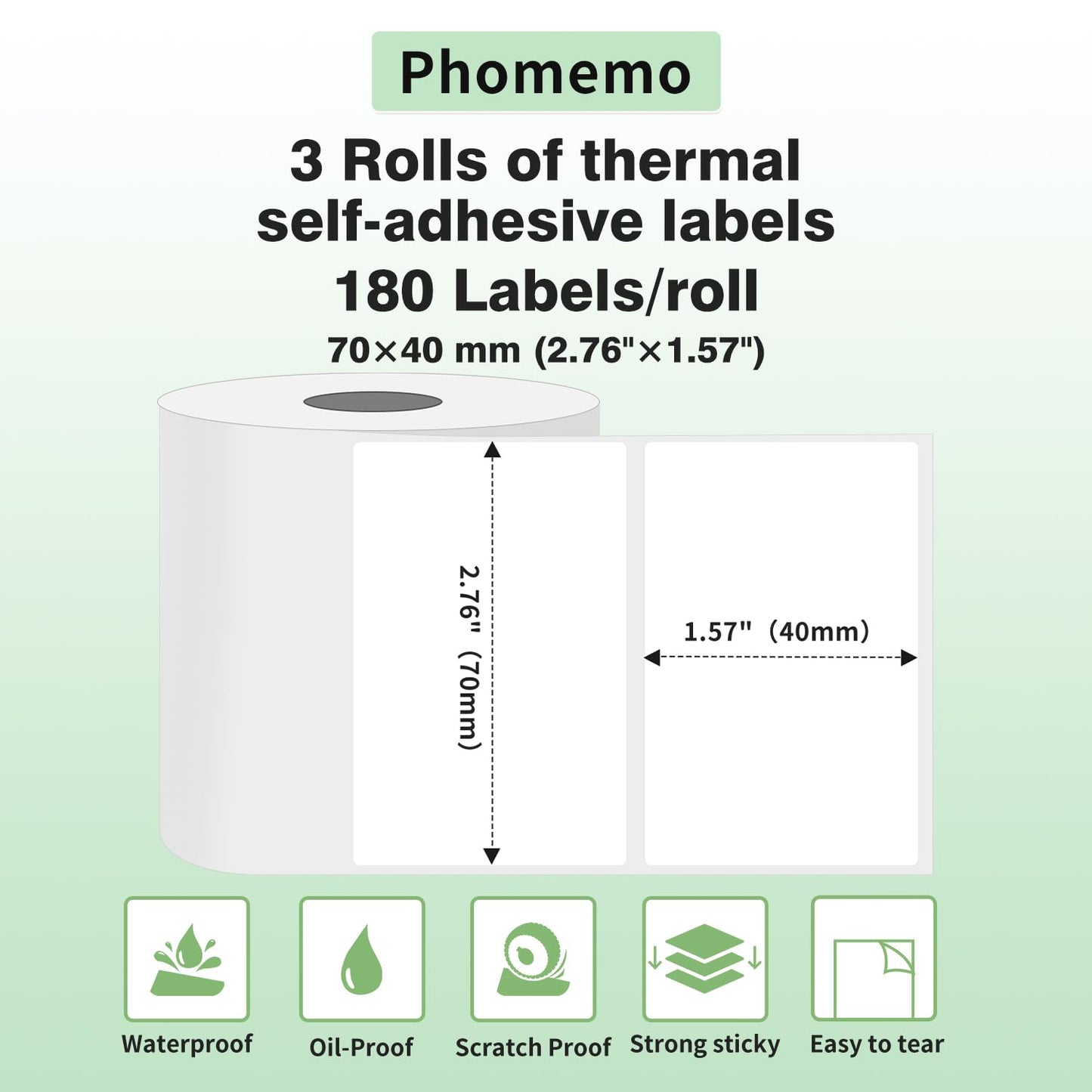3 rolki etykiet Phomemo M200, 3 rolki samoprzylepnych, okr?g?ych etykiet o wymiarach 70 x 40 mm, kompatybilne z drukark? etykiet Phomemo M200, etykietami wysy?kowymi, etykietami towarowymi, 3 rolki, 180 etykiet / rolka.