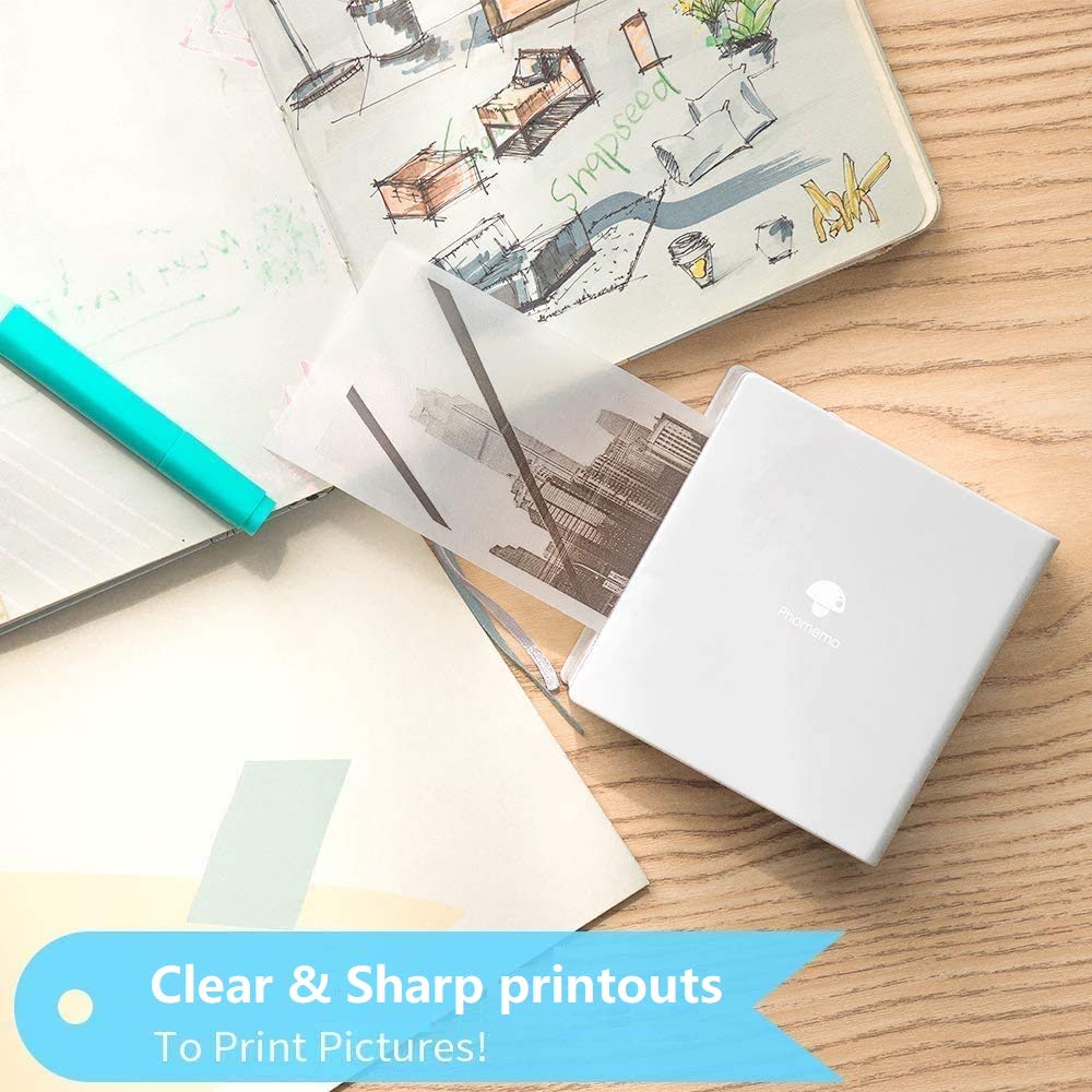 Phomemo Adhesive Thermal Sticker Paper,White/Transparent/Semi-Transparent Thermal Printer,for Phomemo M02/T02/M02 Pro/M02S/M03/M03AS/M04S Bluetooth Thermal Pocket Printer, 50mm-53mm Width