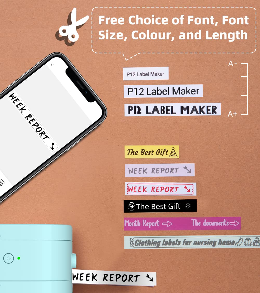 Phomemo P12-Pro Mini drukarka etykietuj?ca z Bluetooth, ?adowanie przez USB, drukarka etykiet do domu, biura i ma?ych firm, bezprzewodowa drukarka etykiet do telefon¨®w z systemem iOS i Android