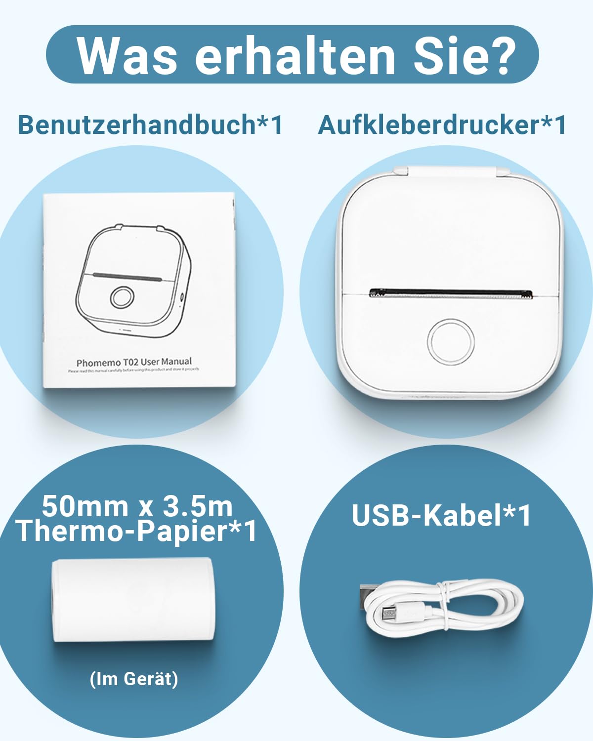 Phomemo Mini-printer, T02 fotoprinter voor smartphone, mobiele telefoonsticker, thermische printer voor iOS en Android, draagbare sticker, bluetooth-printer, kleine printer voor organizer, tieners,