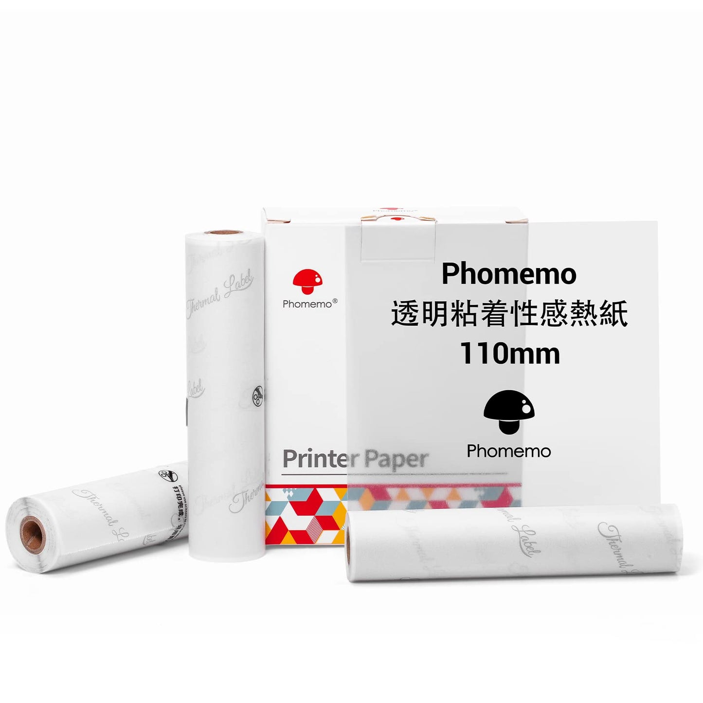 Phomemo 透明粘着感熱紙 110mm幅 黒文字 3巻入り 各巻の長さは3.5m 保存20年,Phomemo M04ASポータブルミニプリンタと互換性があり,ノート/リスト/写真/シール/文書に使用される