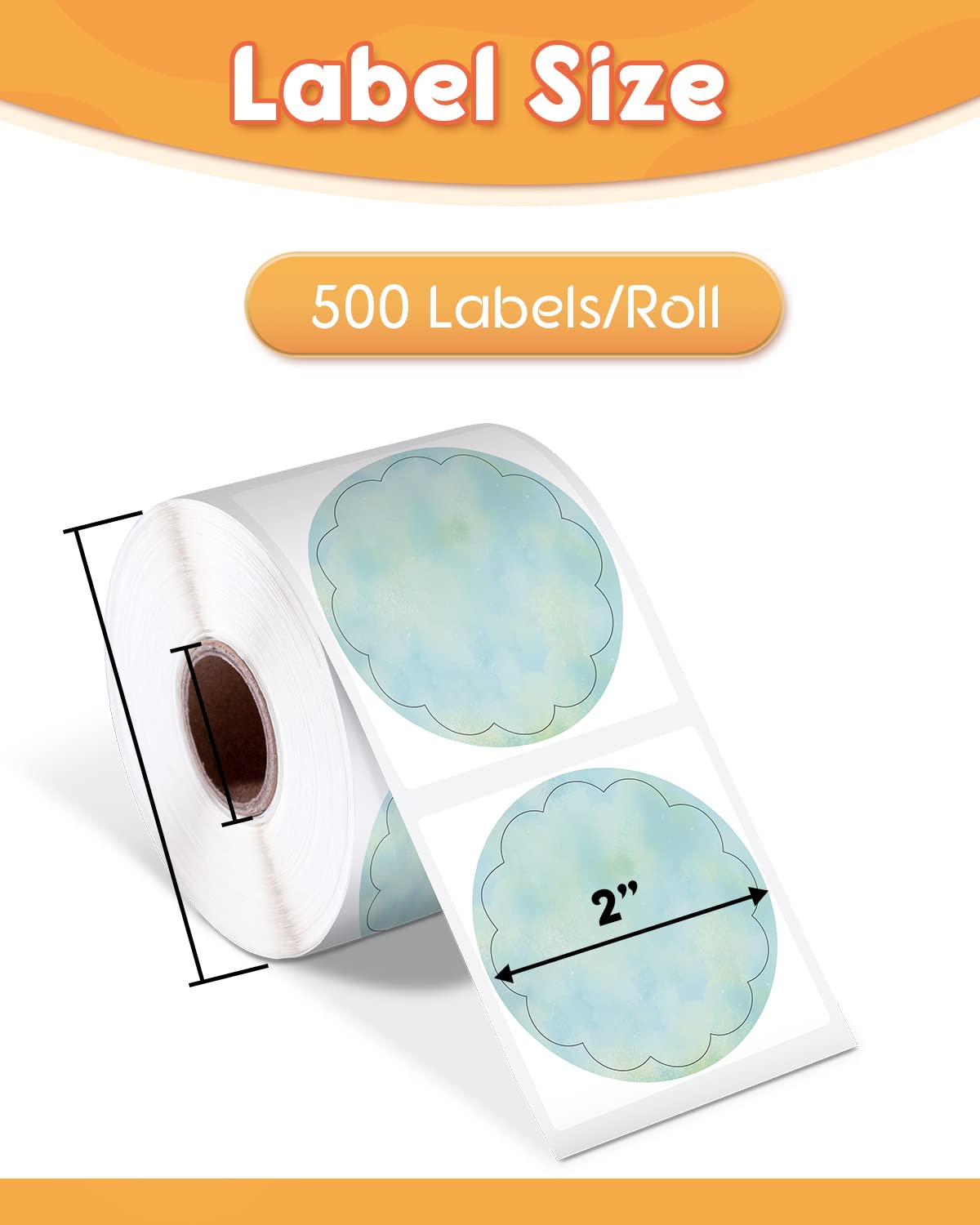 Phomemo 2'' Wavy Thermal Labels, Self-Adhesive Flower Stickers Stickers Stickers for Thank You Cards, Logo, Name, Price, Address, QR Code, 500 Labels, Blue-Green Gradient