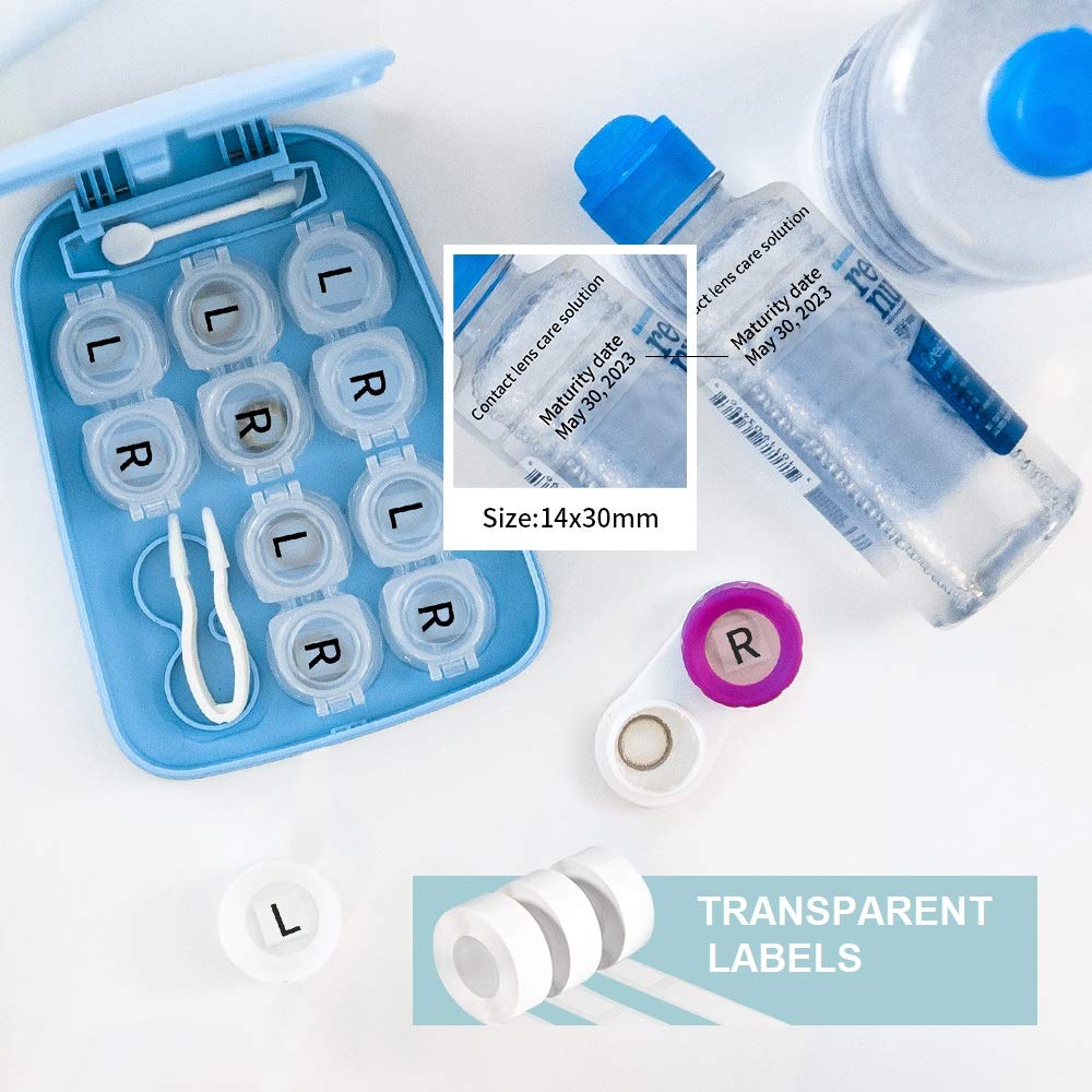 Phomemo Adhesive Clear Labels for D30 Portable Thermal Label Maker 1/2'' X 1 1/8'' (14mm X 30mm) 210 Labels/Roll, D30 Thermal Printing Label Paper, Black on Clear, 3 Roll