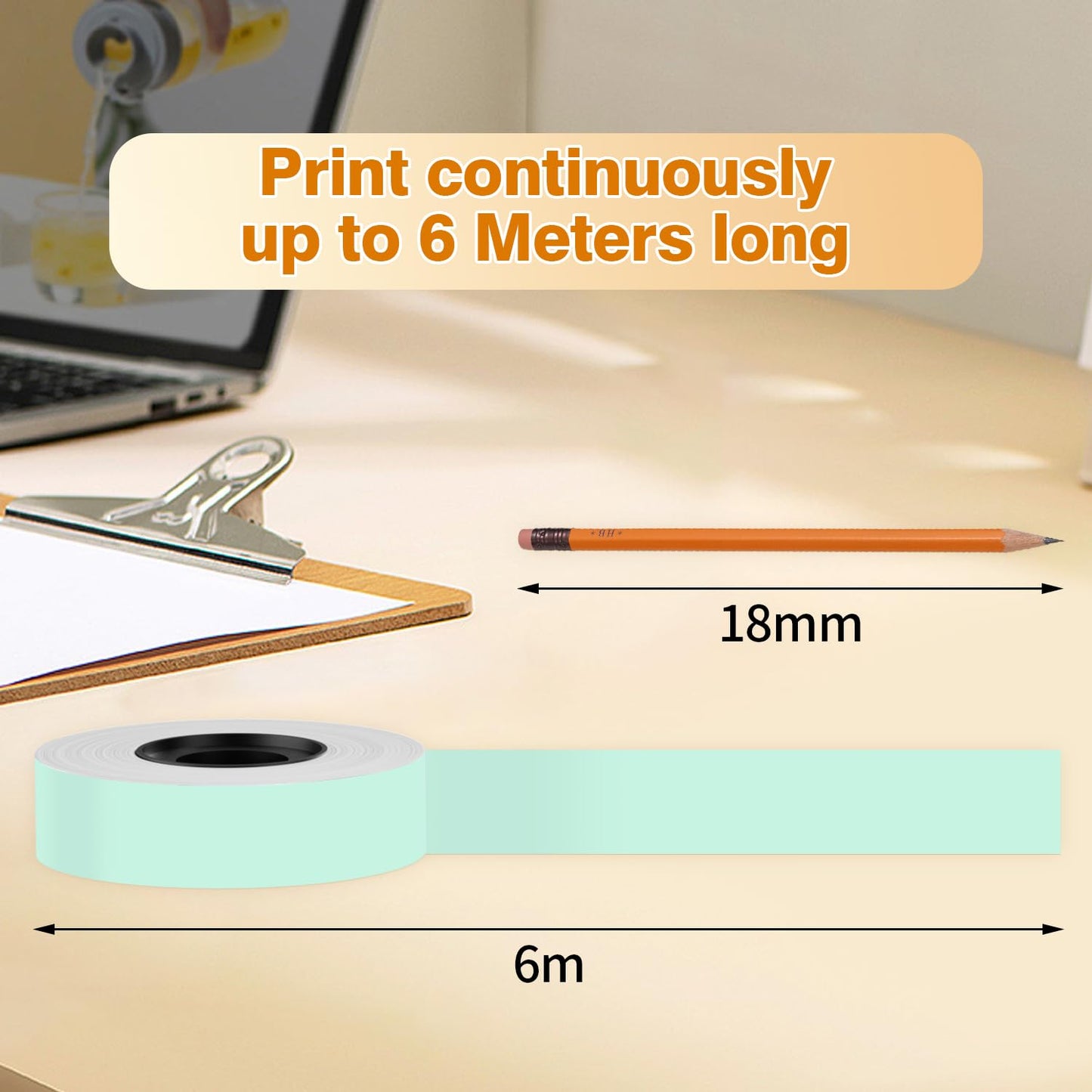 Phomemo D30 Continuous Color Label Paper 0.59''*23.62'' (15mm X 6m), Black on Mint Green, Light Orange, Lavender Purple, Compatible for D30 D35 Q30 Label Maker, Thermal Printing Inkless & Clean