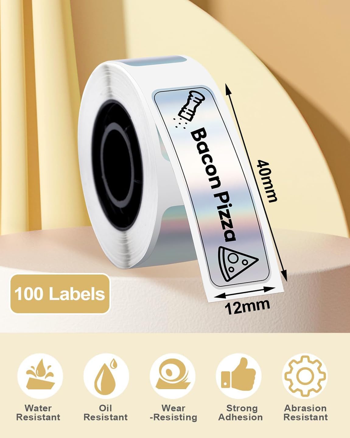 Phomemo D30 Etiketler - Holografik G¨¹m¨¹? D30 Termal Etiket, Su Ge?irmez Kendinden Yap??kanl? Etiket Band?, 3/8''¡Á 1 1/2'' (12mm¡Á40mm), 100 Etiket / Rulo