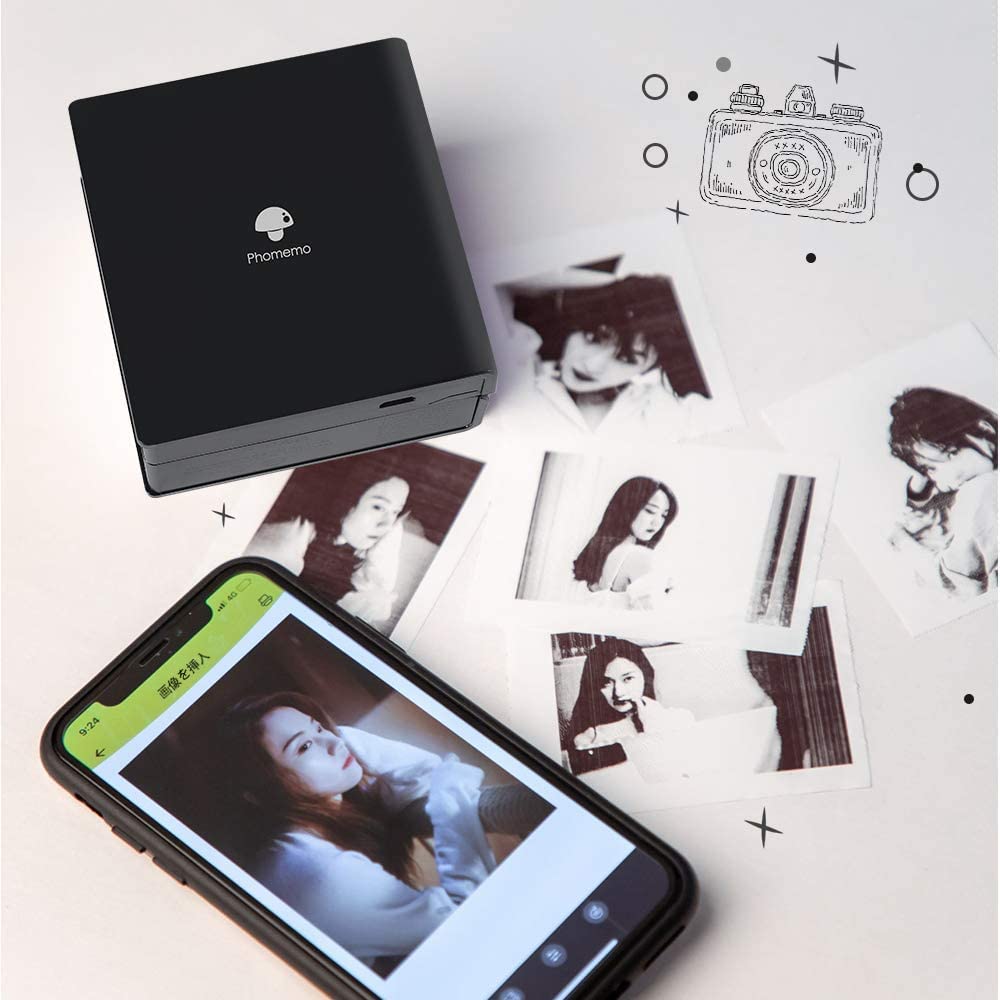 Pocket Printer Phomemo M02 Mini Printer- Portable Bluetooth Thermal Printer Pocket Sticker Compatible with iOS + Android for Organizing Office Documents,Work List Printing, Black and White Picture