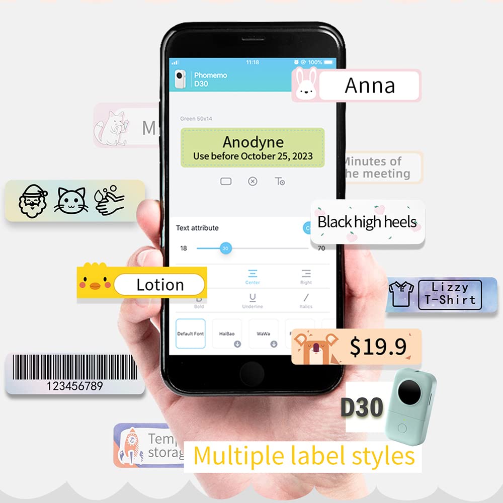 Phomemo D30 Etiket Yap?c?-1 Click Print Etiket Makinesi Termal Etiket Yaz?c? Ta??nabilir 6-15 mm ?nceden Kesilmi? ??kartma Yaz?c? iOS Android ile Uyumlu ?? Ev Ofis i?in, Ye?il