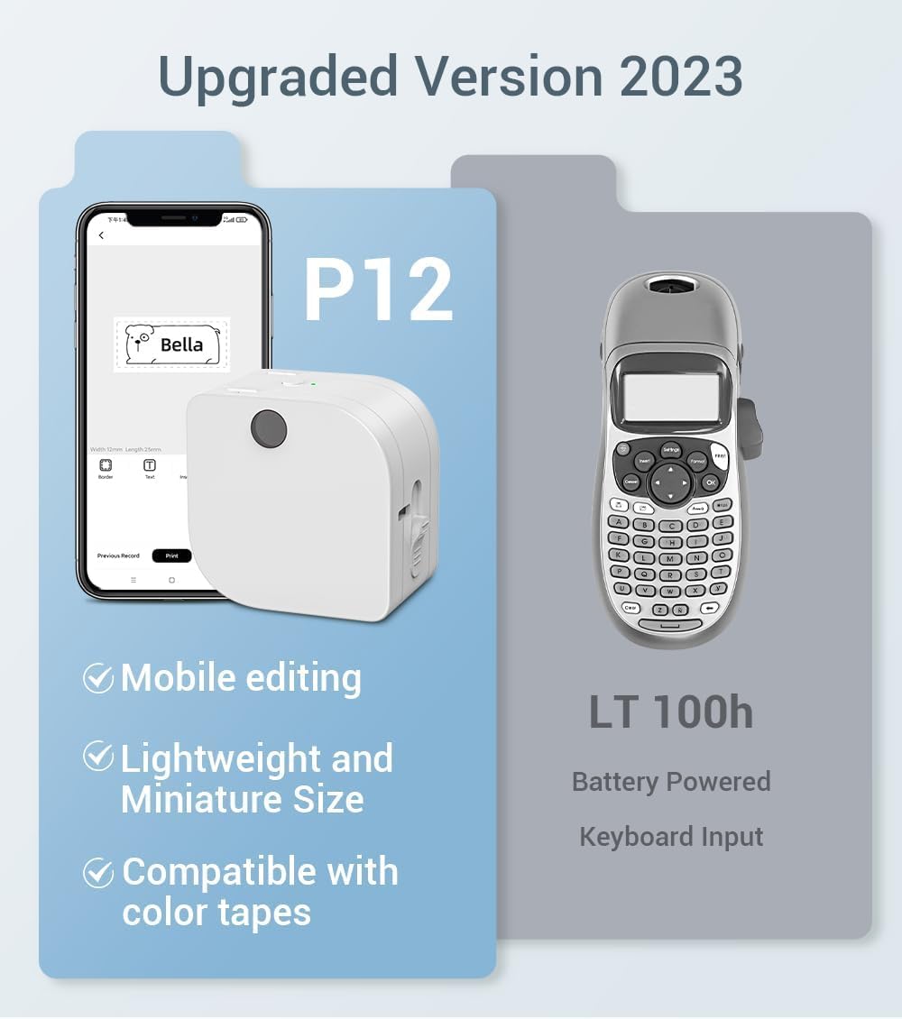Phomemo P12 Mini Étiqueteuse Bluetooth, imprimante Etiquette autocollante Thermiques pour la Maison, Le Bureau et Les Petites Entreprises, Wireless Label Maker pour iOS & Android-avec étiquettes.